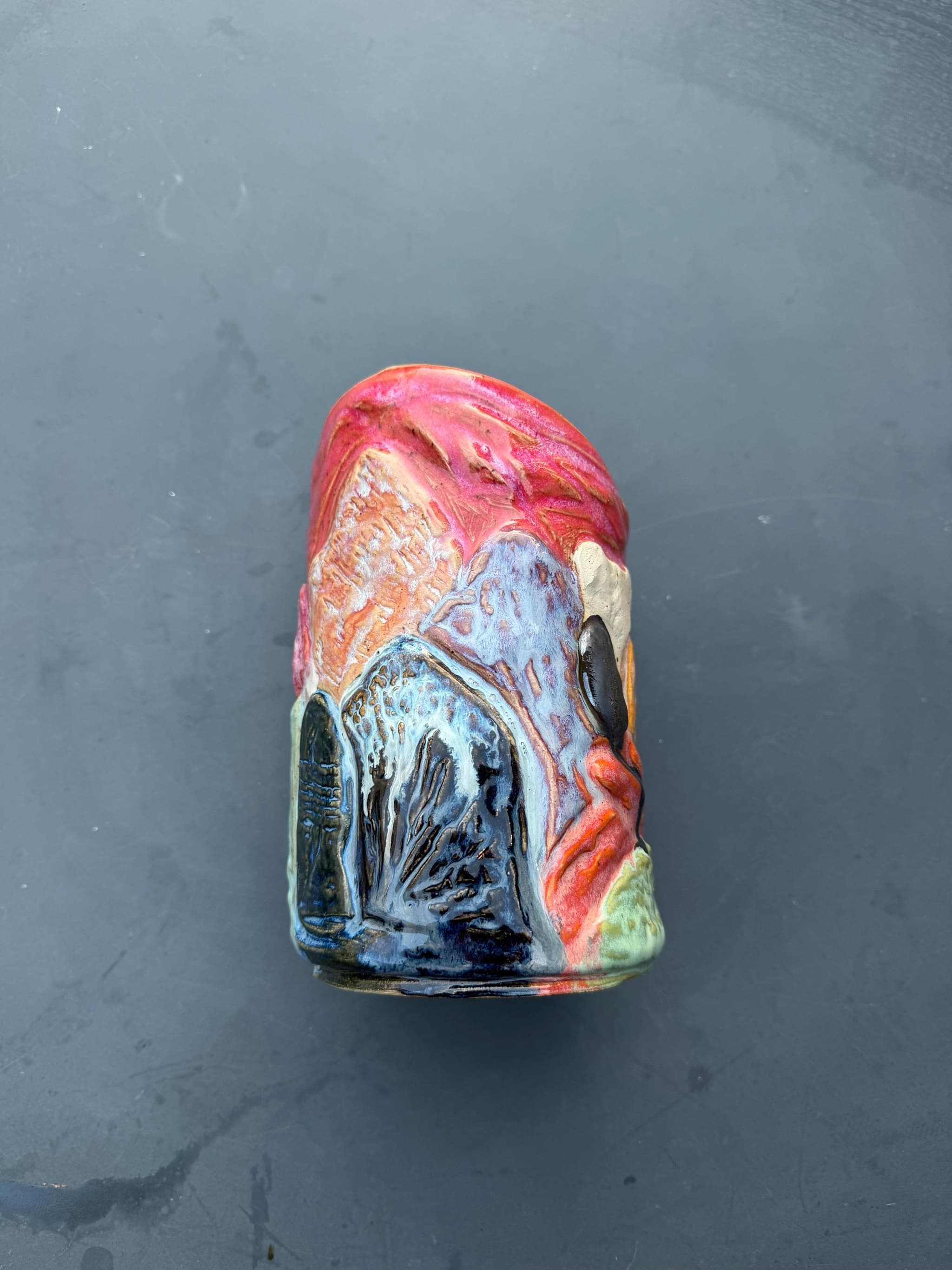 Sunset Mountain Sculpted Vase, Cave Archway Landscape, Handmade Pottery — foto 8