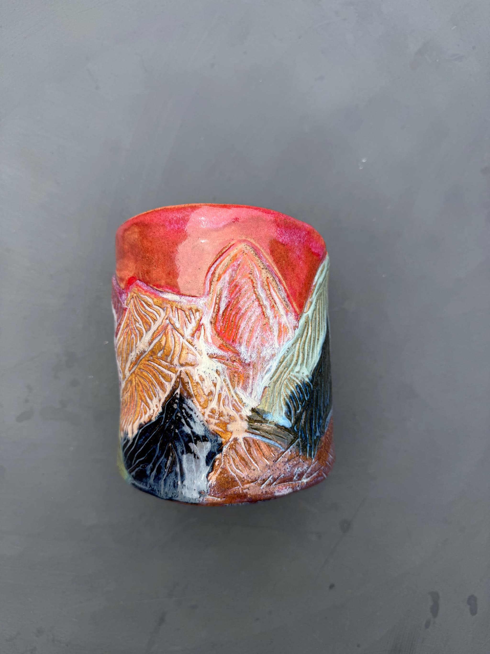 Bohemian Sunset Sculpted Vase, Fern Landscape Ceramic, Handmade Pottery — foto 6