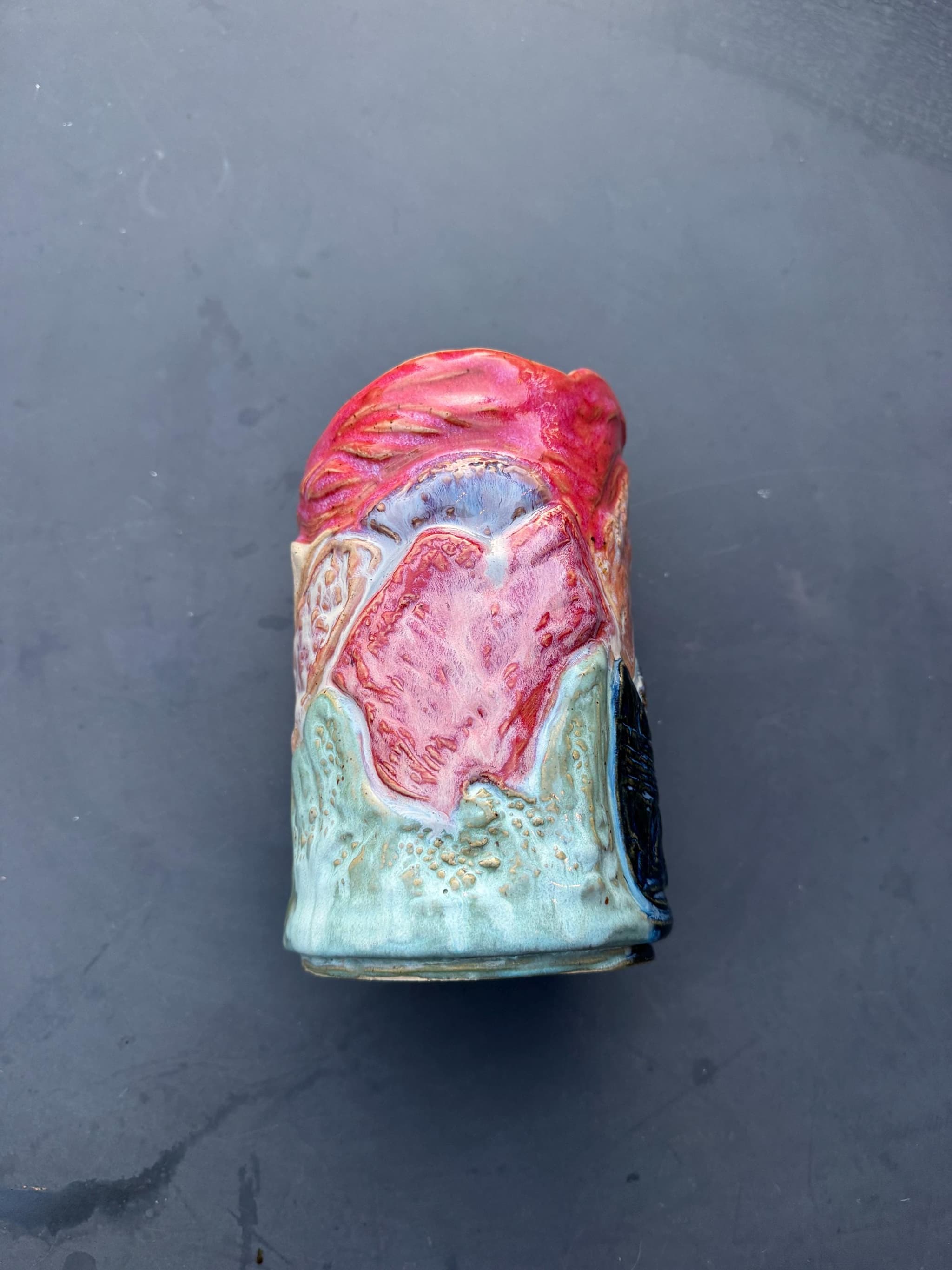 Sunset Mountain Sculpted Vase, Cave Archway Landscape, Handmade Pottery — foto 11