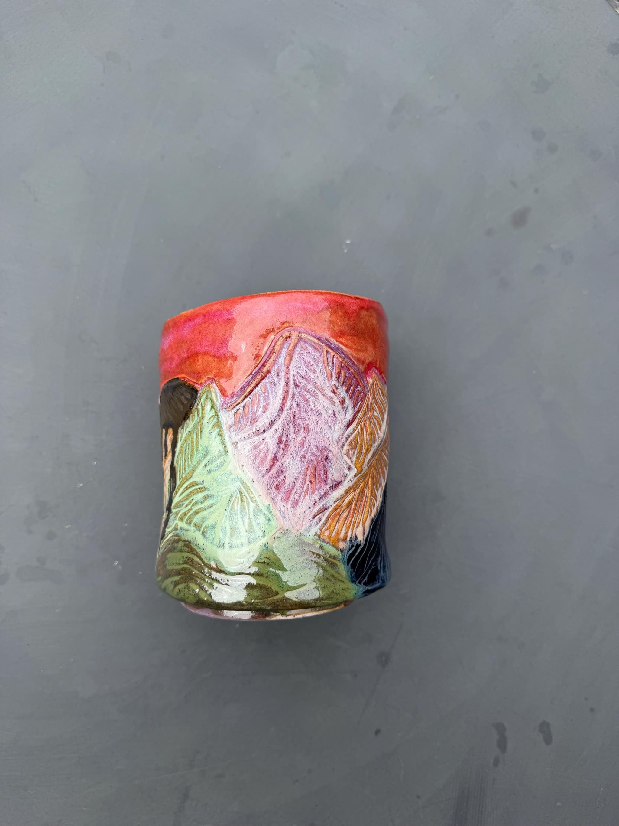 Bohemian Sunset Sculpted Vase, Fern Landscape Ceramic, Handmade Pottery — foto 7