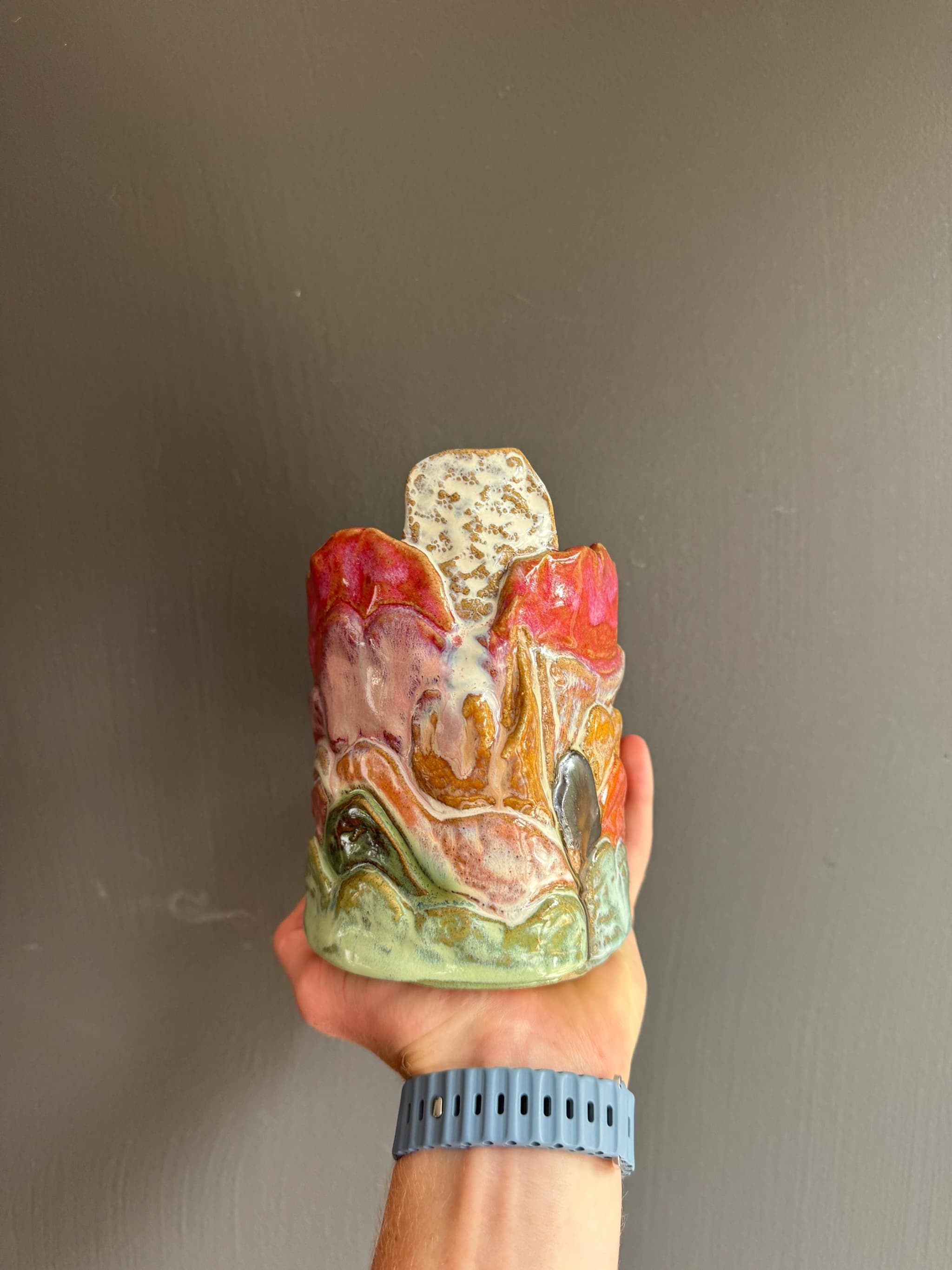 Coral Cliff Sculpted Vase, Sunset Mountain Handmade Pottery