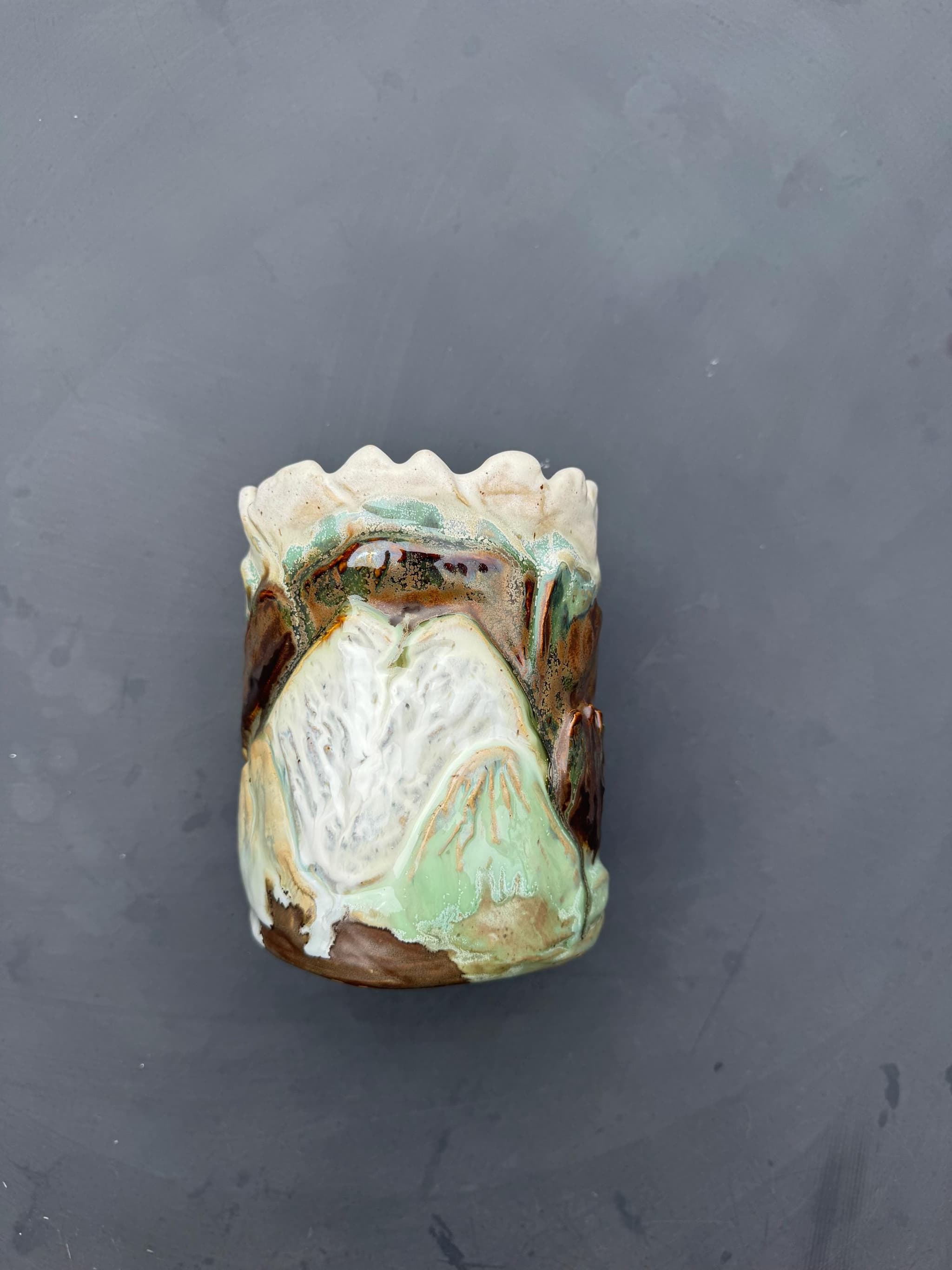 Moss Agate Sculpted Vase, Waterfall Landscape Ceramic, Handmade Pottery — foto 10