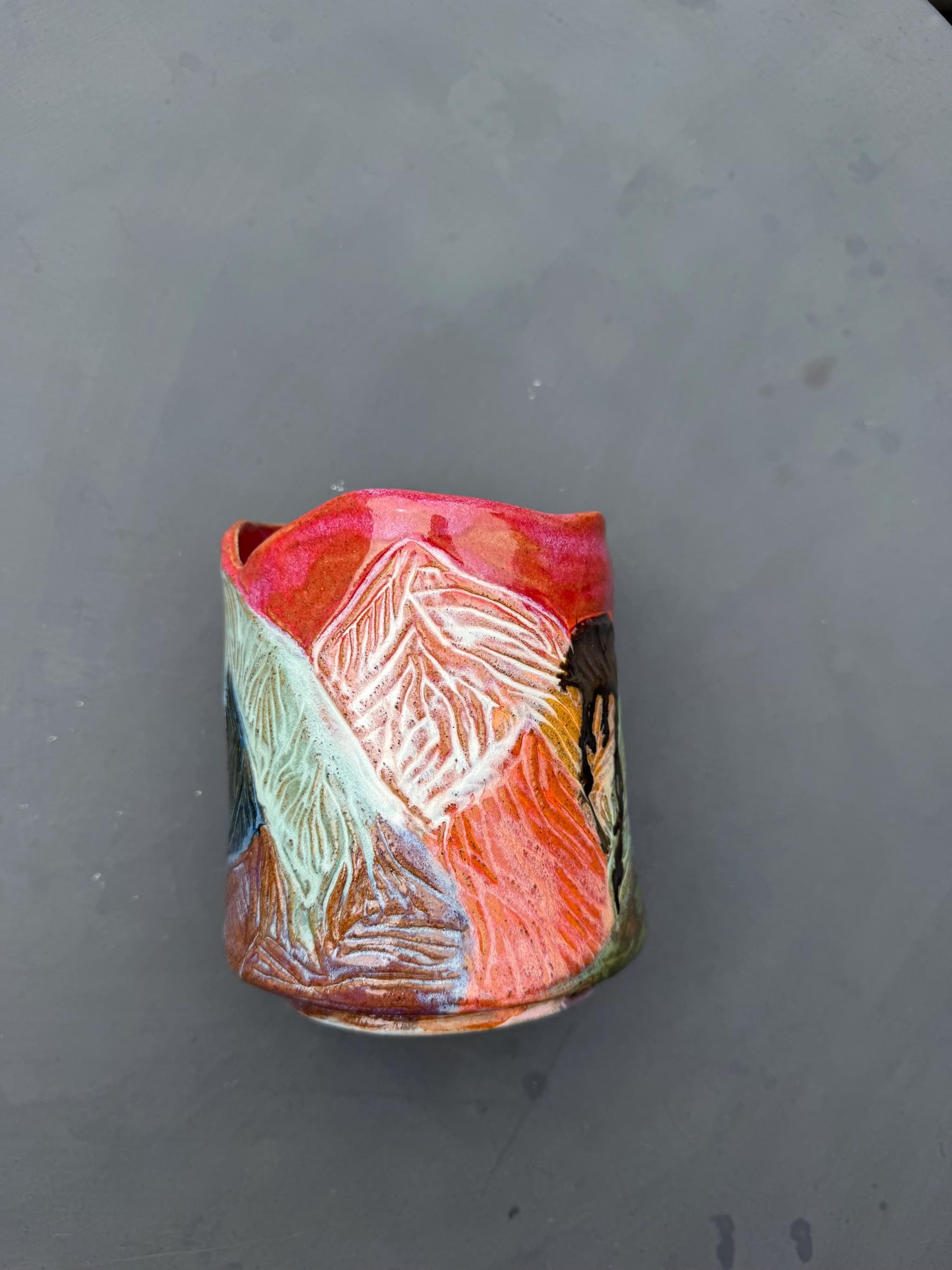 Bohemian Sunset Sculpted Vase, Fern Landscape Ceramic, Handmade Pottery — foto 9
