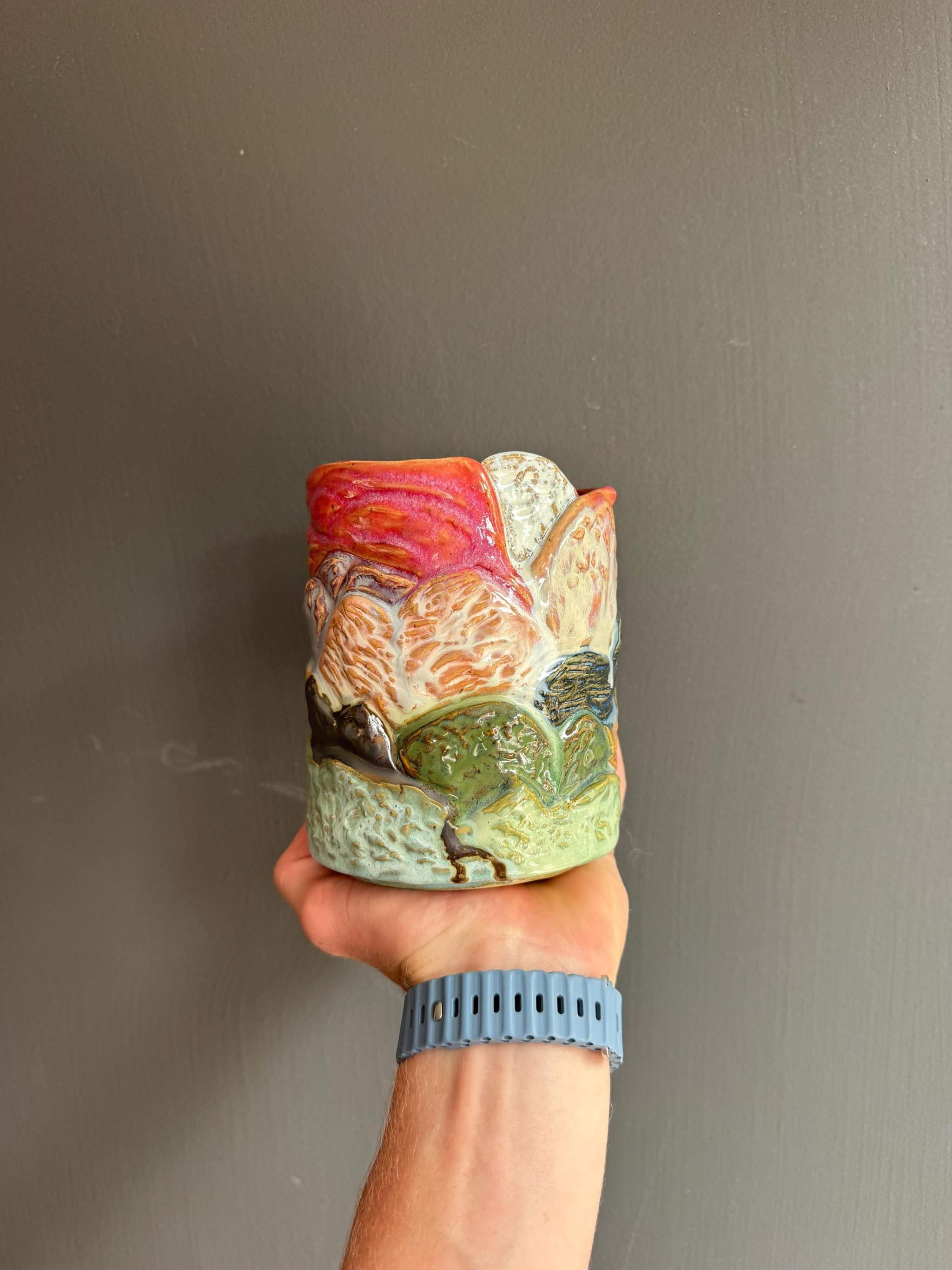 Coral Ridge Sunset Vase, Sculpted Reef Landscape, Handmade Pottery