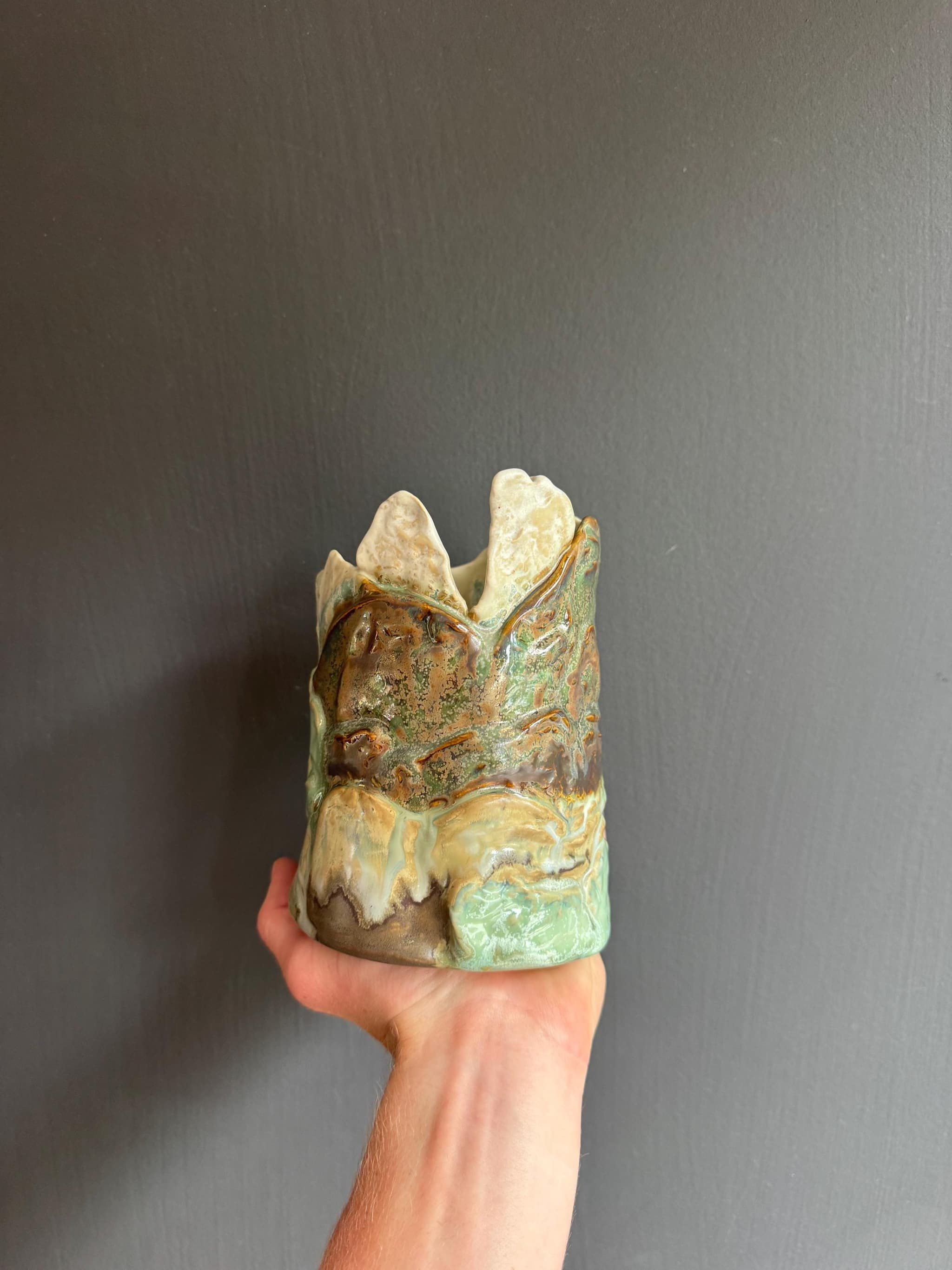 Alpine Peak Sculpted Vase, Snowcapped Mountain Ceramic, Handmade Pottery