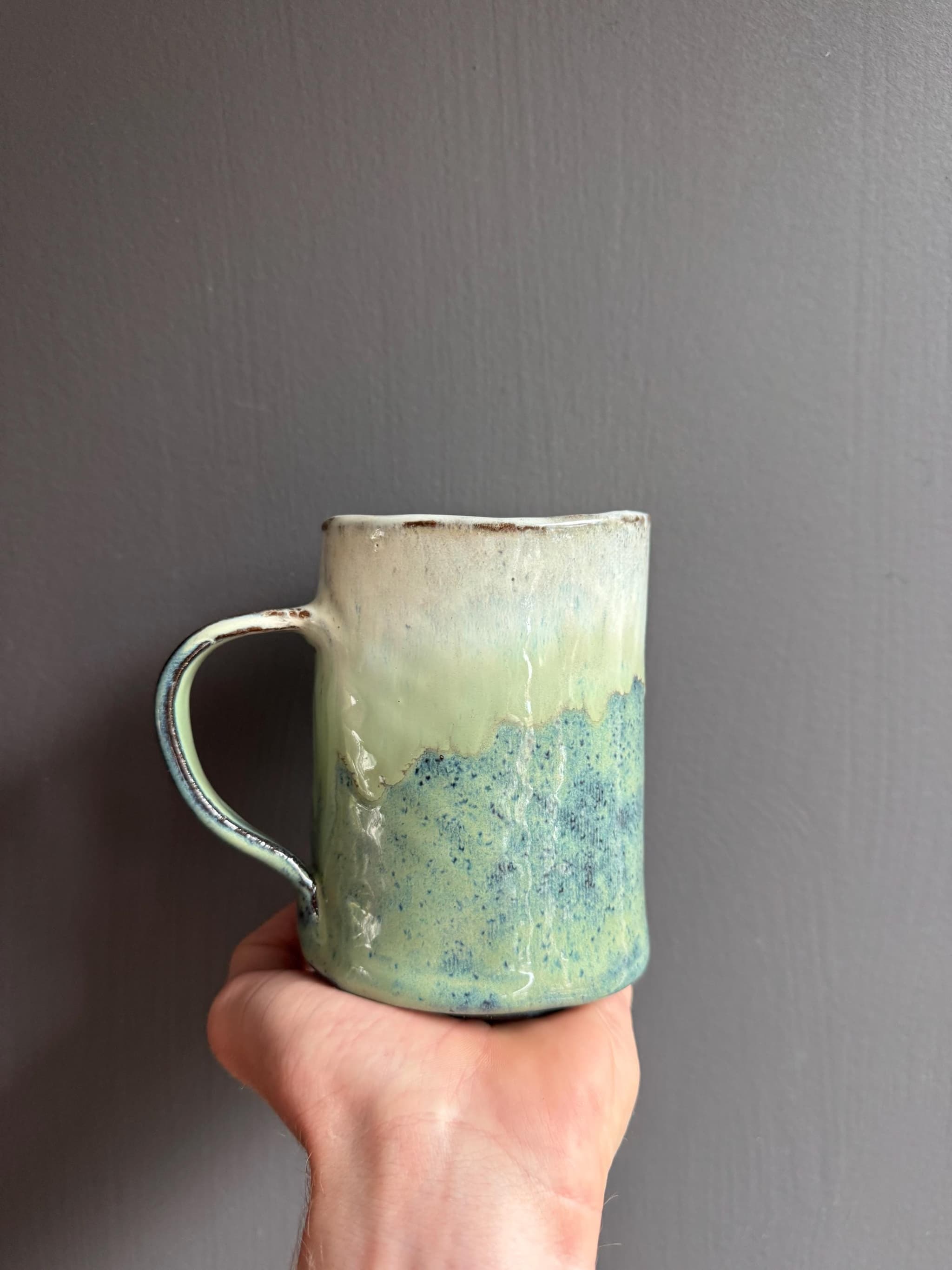Sea Foam Speckled Coffee Mug, Coastal Ceramic Cup, Handmade Dutch Pottery