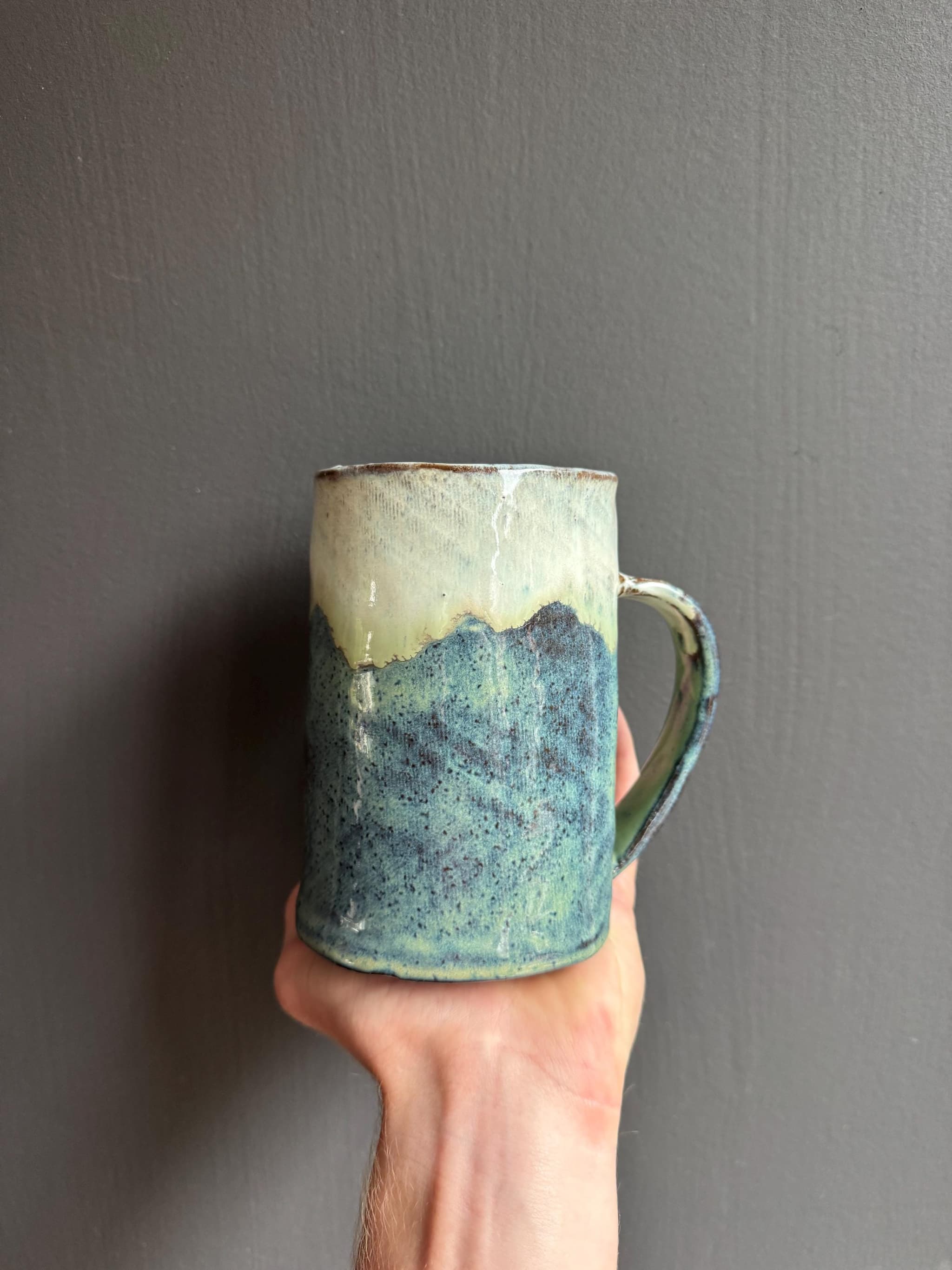 Starry Night Tall Coffee Mug, Blue Ceramic Cup, Handmade Dutch Pottery
